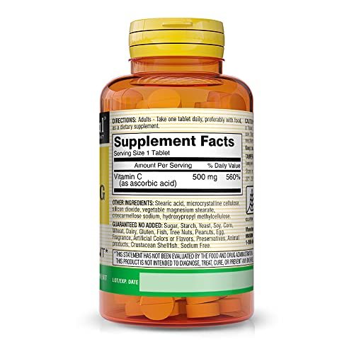 Mason Natural Vitamin C 500 mg – Tägliches Nahrungsergänzungsmittel mit essentiellen Nährstoffen zur Unterstützung der Immunfunktion und des allgemeinen Wohlbefindens, 100 Tabletten (1er-Pack)