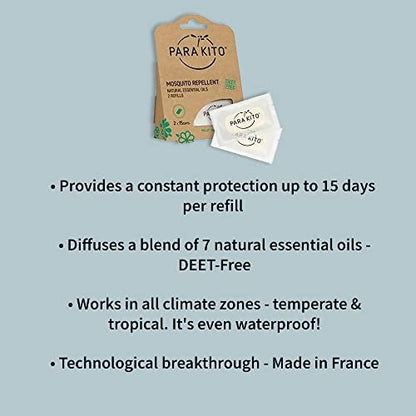 PARA'KITO Nachfüllpellets für Mückenschutzarmbänder – 2 Nachfüllpackungen (je 15 Tage) mit Citronella- und Pfefferminzöl, ideal für Wandern & Camping