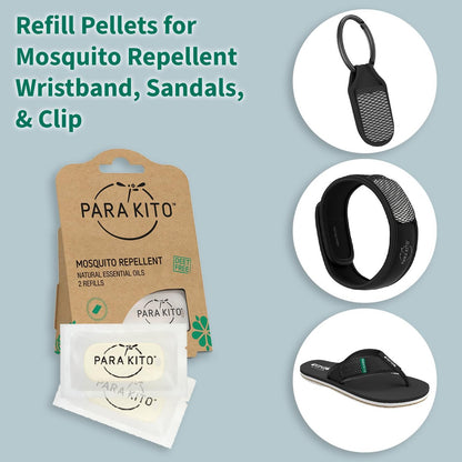 PARA'KITO Nachfüllpellets für Mückenschutzarmbänder – 2 Nachfüllpackungen (je 15 Tage) mit Citronella- und Pfefferminzöl, ideal für Wandern & Camping