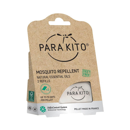 PARA'KITO Nachfüllpellets für Mückenschutzarmbänder – 2 Nachfüllpackungen (je 15 Tage) mit Citronella- und Pfefferminzöl, ideal für Wandern & Camping