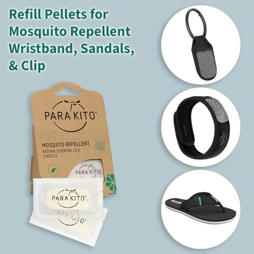 PARA'KITO Nachfüllpellets für Mückenschutzarmbänder – 2 Nachfüllpackungen (je 15 Tage) mit Citronella- und Pfefferminzöl, ideal für Wandern & Camping