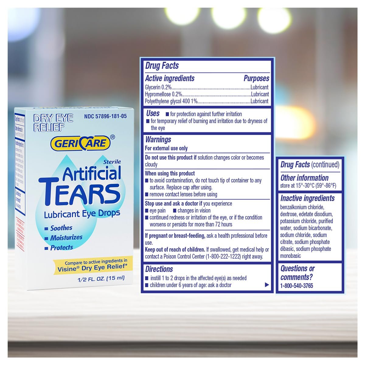 GeriCare Künstliche Tränen, beruhigende Augentropfen zur Befeuchtung - langanhaltende Formel, 15 ml Flasche (1er-Pack)
