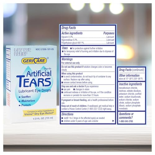 GeriCare Künstliche Tränen, beruhigende Augentropfen zur Befeuchtung - langanhaltende Formel, 15 ml Flasche (1er-Pack)