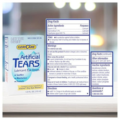 GeriCare Künstliche Tränen, beruhigende Augentropfen zur Befeuchtung - langanhaltende Formel, 15 ml Flasche (1er-Pack)