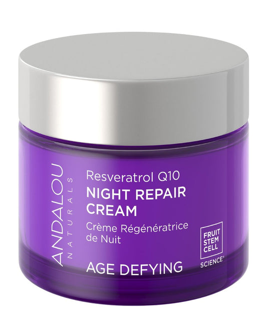 Andalou Naturals Resveratrol Q10 Nachtpflege Creme für trockene Haut, gegen feine Linien und Falten, für weichere, glattere, jünger aussehende Haut, 48 g