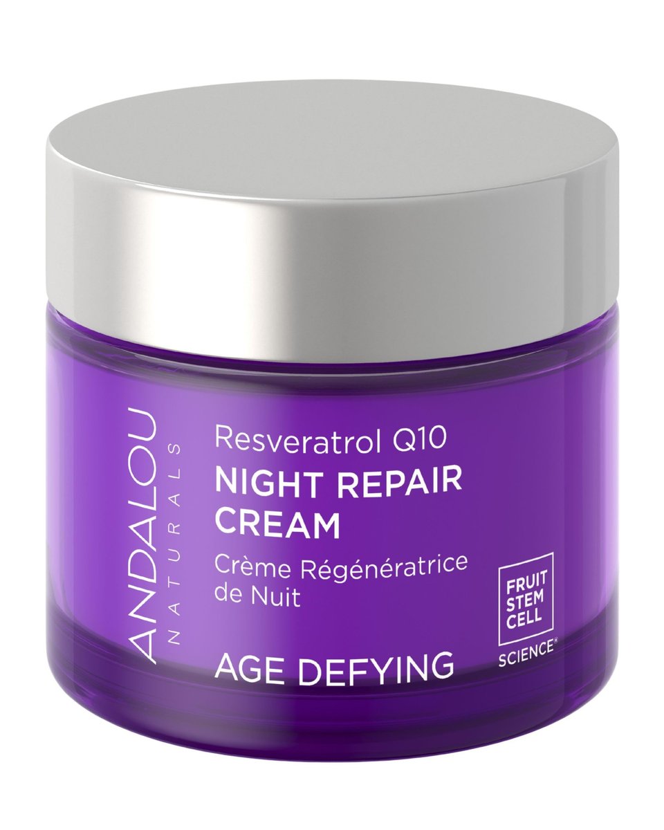 Andalou Naturals Resveratrol Q10 Nachtpflege Creme für trockene Haut, gegen feine Linien und Falten, für weichere, glattere, jünger aussehende Haut, 48 g