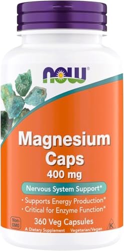NOW Foods Magnesium 400 mg – 360 vegane Kapseln zur Unterstützung von Energieproduktion, Enzymfunktion und Nervensystem