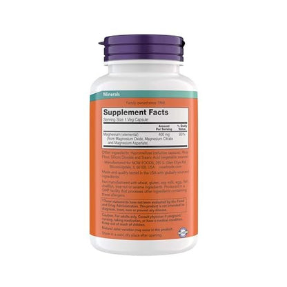 NOW Foods Magnesium 400 mg – 360 vegane Kapseln zur Unterstützung von Energieproduktion, Enzymfunktion und Nervensystem