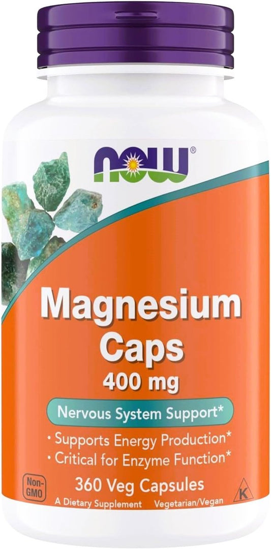 NOW Foods Magnesium 400 mg – 360 vegane Kapseln zur Unterstützung von Energieproduktion, Enzymfunktion und Nervensystem