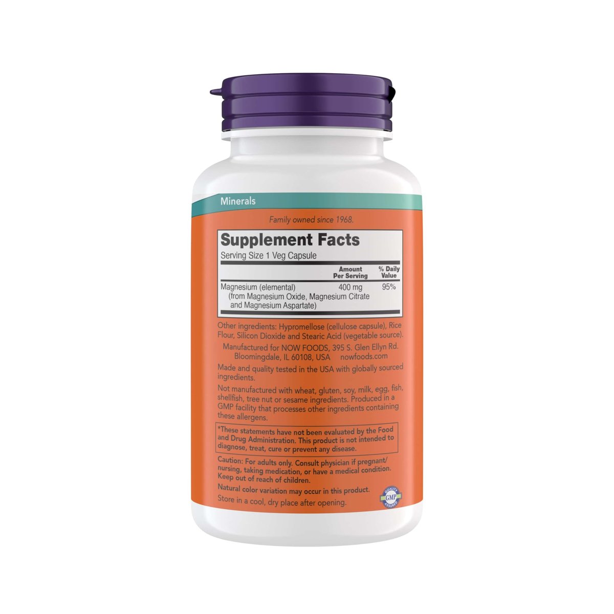 NOW Foods Magnesium 400 mg – 360 vegane Kapseln zur Unterstützung von Energieproduktion, Enzymfunktion und Nervensystem