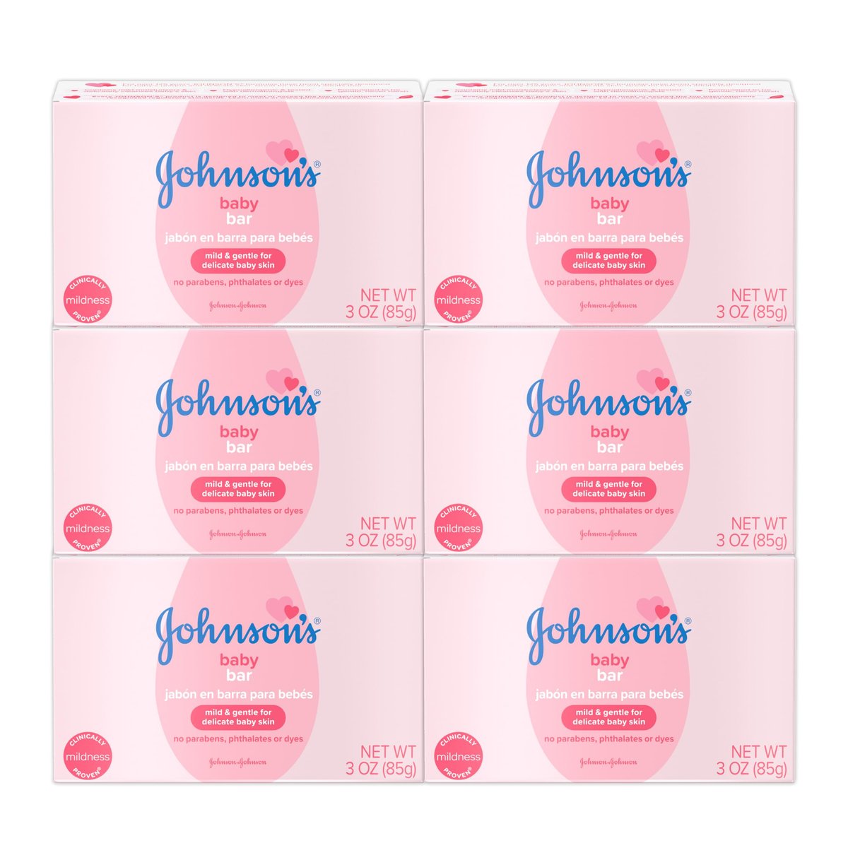 Johnson's Baby Seifenstück, Sanft für Babybad und Hautpflege, Hypoallergen und Dermatologisch getestet, Parabenfrei, Phthalatfrei, Farbstofffrei, 3 Unzen (Packung mit 6)