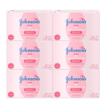Johnson's Baby Seifenstück, Sanft für Babybad und Hautpflege, Hypoallergen und Dermatologisch getestet, Parabenfrei, Phthalatfrei, Farbstofffrei, 3 Unzen (Packung mit 6)