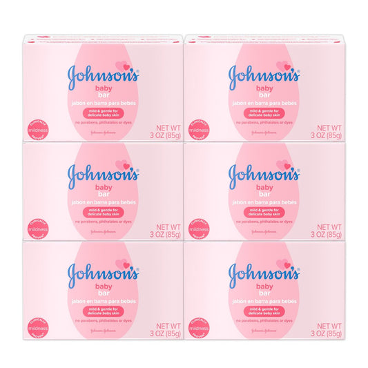 Johnson's Baby Seifenstück, Sanft für Babybad und Hautpflege, Hypoallergen und Dermatologisch getestet, Parabenfrei, Phthalatfrei, Farbstofffrei, 3 Unzen (Packung mit 6)