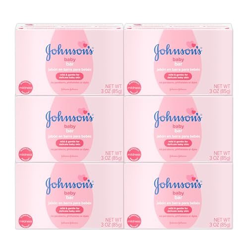 Johnson's Baby Seifenstück, Sanft für Babybad und Hautpflege, Hypoallergen und Dermatologisch getestet, Parabenfrei, Phthalatfrei, Farbstofffrei, 3 Unzen (Packung mit 6)