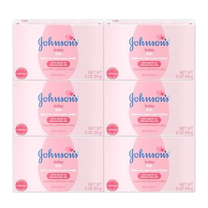 Johnson's Baby Seifenstück, Sanft für Babybad und Hautpflege, Hypoallergen und Dermatologisch getestet, Parabenfrei, Phthalatfrei, Farbstofffrei, 3 Unzen (Packung mit 6)