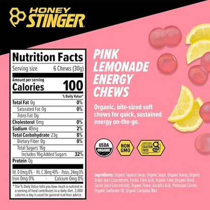 Honey Stinger Bio-Zitronenlimonade Energie-Kaugummi, glutenfrei & koffeinfrei, für Training, Laufen und Leistung, Sportnahrung für Zuhause & Fitnessstudio, vor und während dem Training, 612 g (12er-Pack)