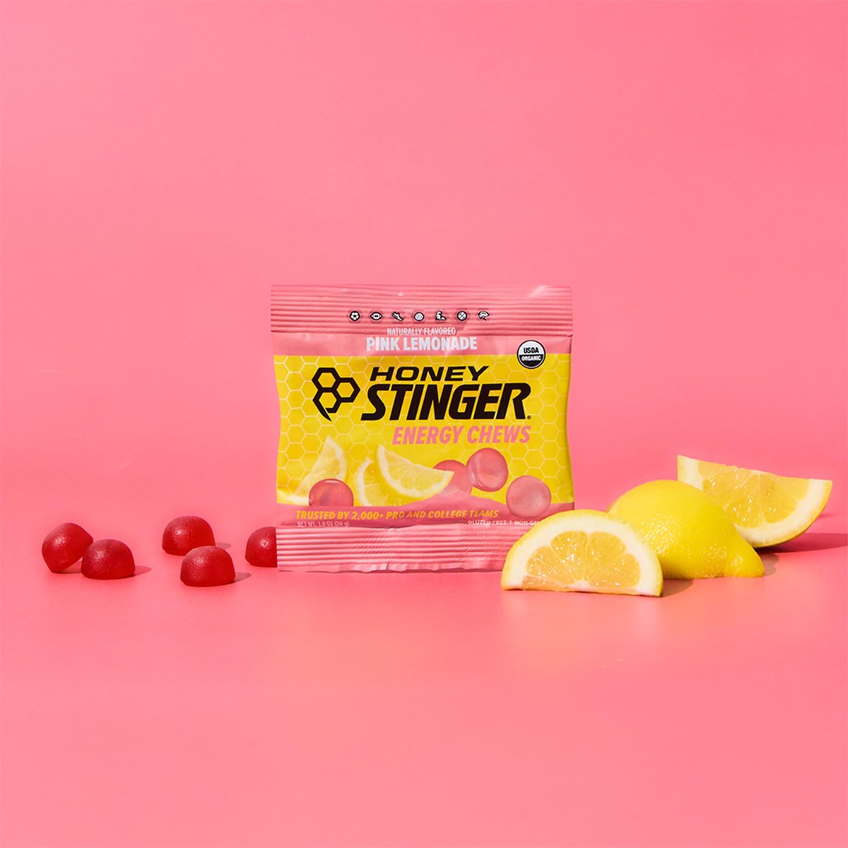 Honey Stinger Bio-Zitronenlimonade Energie-Kaugummi, glutenfrei & koffeinfrei, für Training, Laufen und Leistung, Sportnahrung für Zuhause & Fitnessstudio, vor und während dem Training, 612 g (12er-Pack)