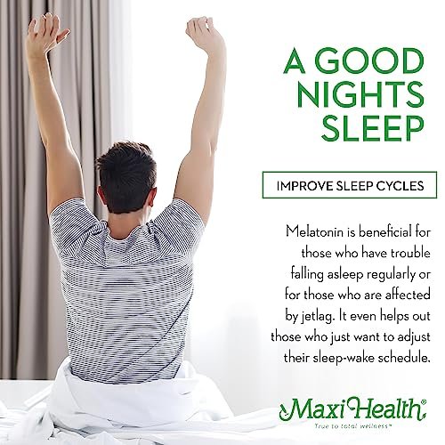 Maxi Health Melatonin 1mg Kautabletten – Einschlafhilfe zur Förderung des natürlichen Schlafs – Nicht gewohnheitsbildendes Nahrungsergänzungsmittel mit Enzymax für schnelle Wirkung, koscher (100 Stück)