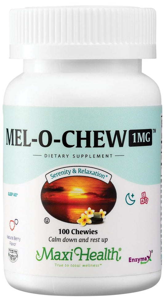 Maxi Health Melatonin 1mg Kautabletten – Einschlafhilfe zur Förderung des natürlichen Schlafs – Nicht gewohnheitsbildendes Nahrungsergänzungsmittel mit Enzymax für schnelle Wirkung, koscher (100 Stück)