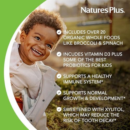 NaturesPlus Animal Parade Source of Life Gold Kinder Multivitamin zum Kauen - Mischung aus Kirsch-, Orangen- und Traubengeschmack - 60 Kautabletten - Vegetarisch, Glutenfrei - 30 Portionen