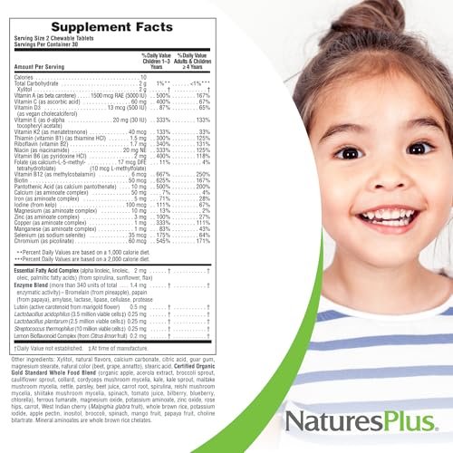 NaturesPlus Animal Parade Source of Life Gold Kinder Multivitamin zum Kauen - Mischung aus Kirsch-, Orangen- und Traubengeschmack - 60 Kautabletten - Vegetarisch, Glutenfrei - 30 Portionen
