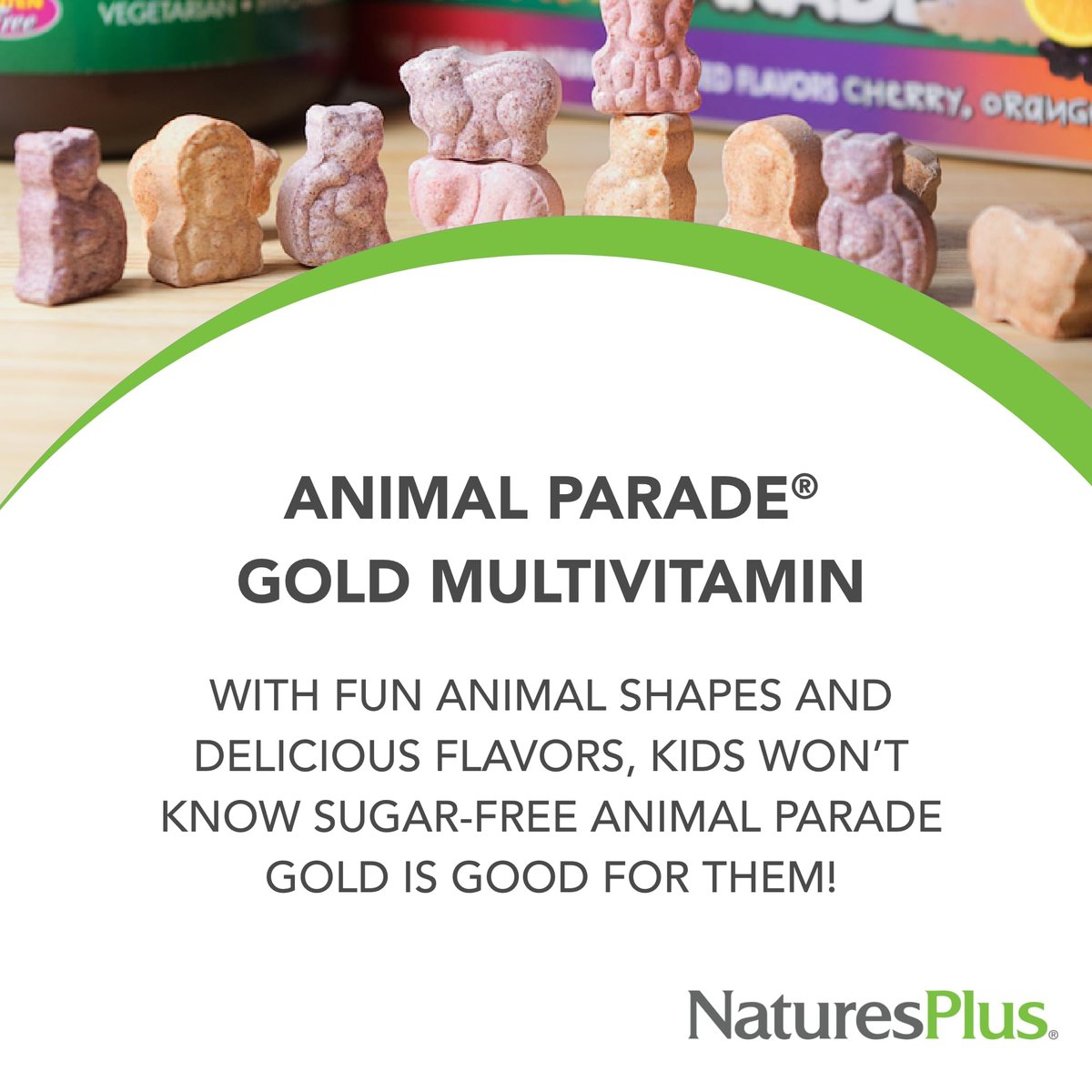 NaturesPlus Animal Parade Source of Life Gold Kinder Multivitamin zum Kauen - Mischung aus Kirsch-, Orangen- und Traubengeschmack - 60 Kautabletten - Vegetarisch, Glutenfrei - 30 Portionen