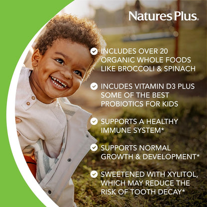 NaturesPlus Animal Parade Source of Life Gold Kinder Multivitamin zum Kauen - Mischung aus Kirsch-, Orangen- und Traubengeschmack - 60 Kautabletten - Vegetarisch, Glutenfrei - 30 Portionen