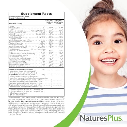 NaturesPlus Animal Parade Gold Kinder Multivitamin - 120 Kautabletten in Tierform - Kirsch-, Orangen- & Traubengeschmack - Vegetarisch, Glutenfrei - 60 Portionen