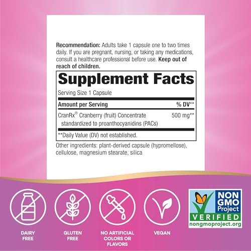 Nature's Way CranRx® BioActive Cranberry – 30 Kapseln, 500 mg, Unterstützung der Harnwegsgesundheit, Antioxidans, vegan, Non-GMO Project verifiziert