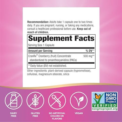 Nature's Way CranRx® BioActive Cranberry – 30 Kapseln, 500 mg, Unterstützung der Harnwegsgesundheit, Antioxidans, vegan, Non-GMO Project verifiziert