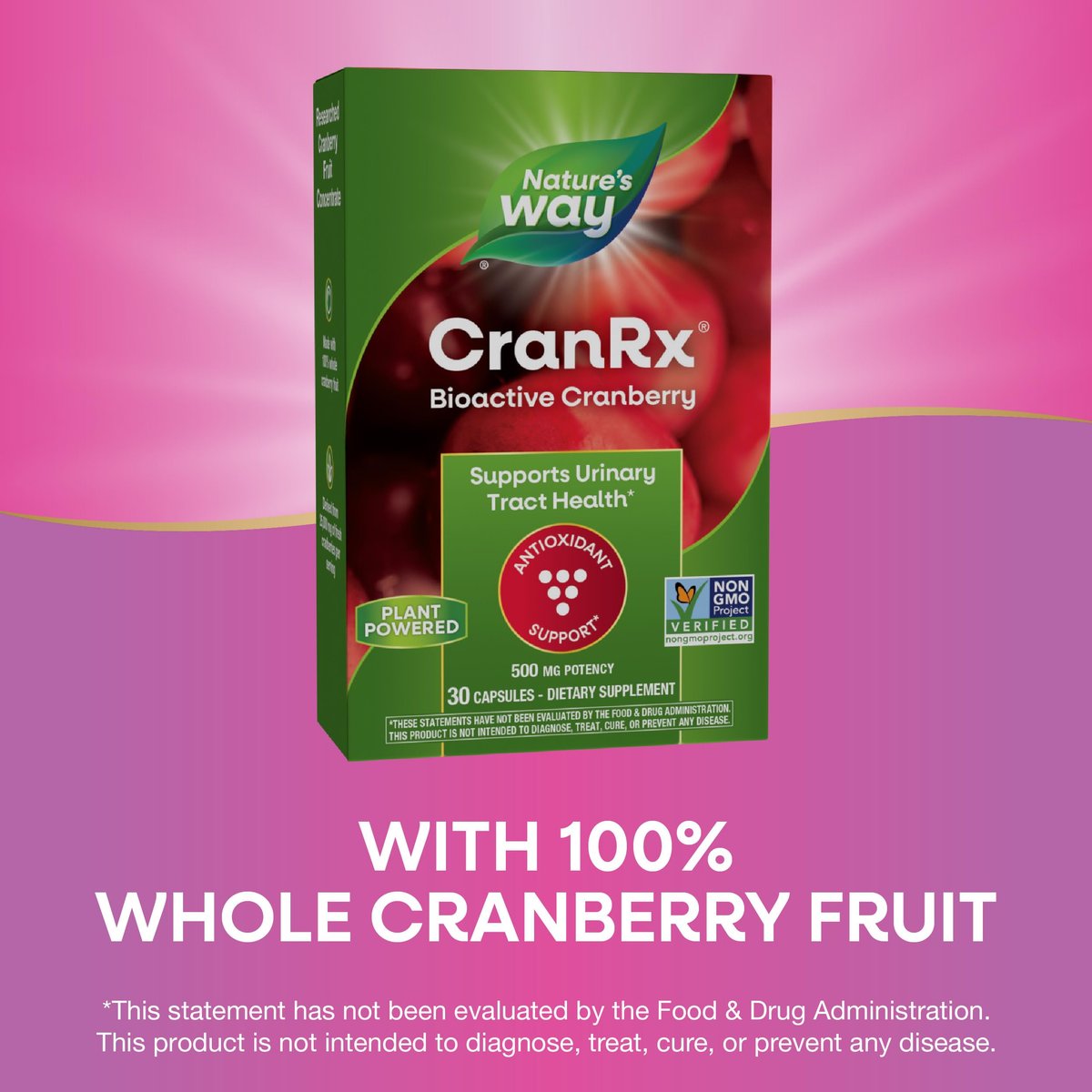 Nature's Way CranRx® BioActive Cranberry – 30 Kapseln, 500 mg, Unterstützung der Harnwegsgesundheit, Antioxidans, vegan, Non-GMO Project verifiziert