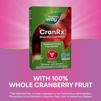 Nature's Way CranRx® BioActive Cranberry – 30 Kapseln, 500 mg, Unterstützung der Harnwegsgesundheit, Antioxidans, vegan, Non-GMO Project verifiziert