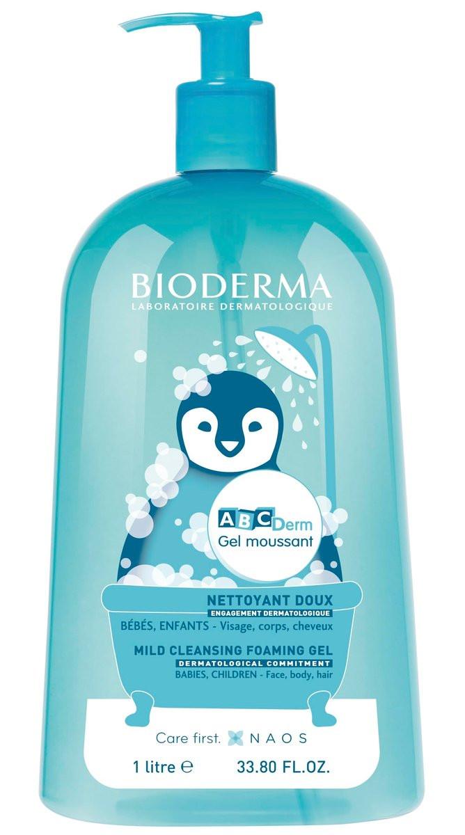 Bioderma ABCDerm Schaumgel – Sanfte Reinigung & Feuchtigkeitsspendende Körperwäsche für Babys & Kinder, 1 Liter (33,8 Fl Oz)