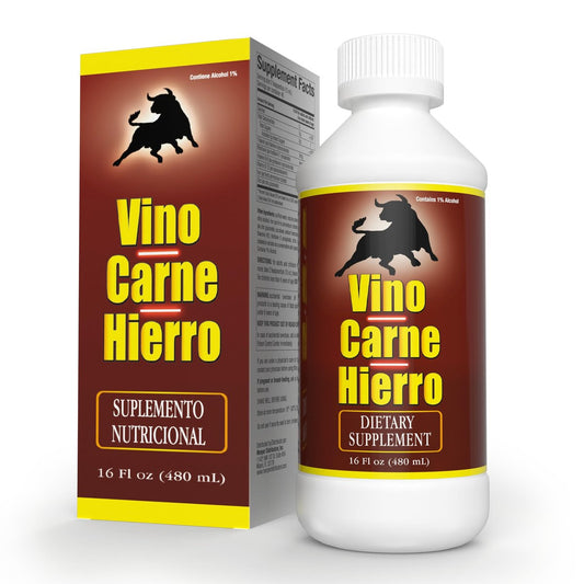 Menper Vino Carne Hierro Eisenpräparat | Flüssiges Eisen mit Vitaminen für Energie, rote Blutkörperchen & Sauerstofftransport | 473 ml