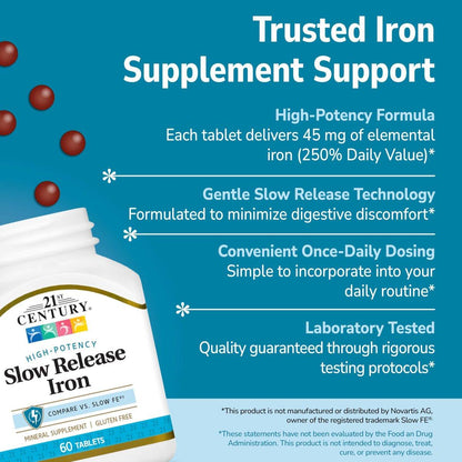 21st Century Slow Release Eisen Tabletten, 60 Stück