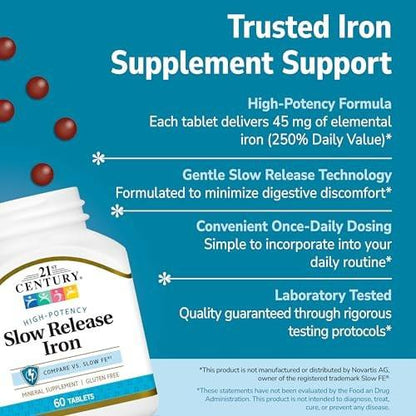 21st Century Slow Release Eisen Tabletten, 60 Stück
