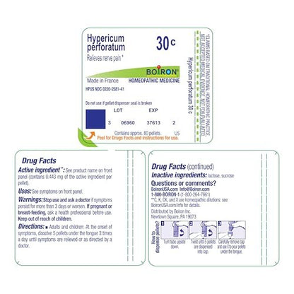 Boiron Hypericum Perforatum 30C Homöopathisches Mittel zur Linderung von Nervenschmerzen, Zahnschmerzen, Bein- oder Rückenschmerzen und stechenden Schmerzen – 3 Tuben (240 Kügelchen)