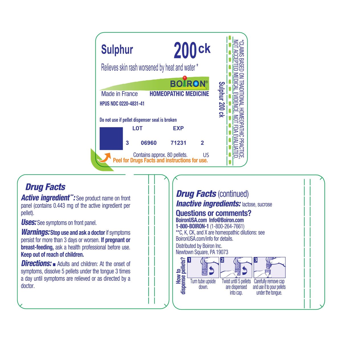 Boiron Sulphur 200C Homöopathisches Mittel bei Hautausschlag - 80 Kügelchen