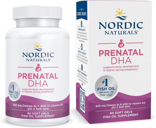 Nordic Naturals Prenatal DHA, ungewürzt - 90 Weichkapseln - 830 mg Omega-3 + 400 IE Vitamin D3 - Unterstützt die Gehirnentwicklung bei Babys während Schwangerschaft & Stillzeit - Non-GMO - 45 Portionen
