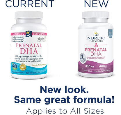 Nordic Naturals Prenatal DHA, ungewürzt - 90 Weichkapseln - 830 mg Omega-3 + 400 IE Vitamin D3 - Unterstützt die Gehirnentwicklung bei Babys während Schwangerschaft & Stillzeit - Non-GMO - 45 Portionen