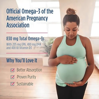 Nordic Naturals Prenatal DHA, ungewürzt - 90 Weichkapseln - 830 mg Omega-3 + 400 IE Vitamin D3 - Unterstützt die Gehirnentwicklung bei Babys während Schwangerschaft & Stillzeit - Non-GMO - 45 Portionen