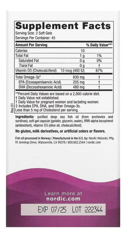 Nordic Naturals Prenatal DHA, ungewürzt - 90 Weichkapseln - 830 mg Omega-3 + 400 IE Vitamin D3 - Unterstützt die Gehirnentwicklung bei Babys während Schwangerschaft & Stillzeit - Non-GMO - 45 Portionen