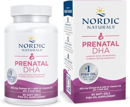 Nordic Naturals Prenatal DHA, ungewürzt - 90 Weichkapseln - 830 mg Omega-3 + 400 IE Vitamin D3 - Unterstützt die Gehirnentwicklung bei Babys während Schwangerschaft & Stillzeit - Non-GMO - 45 Portionen