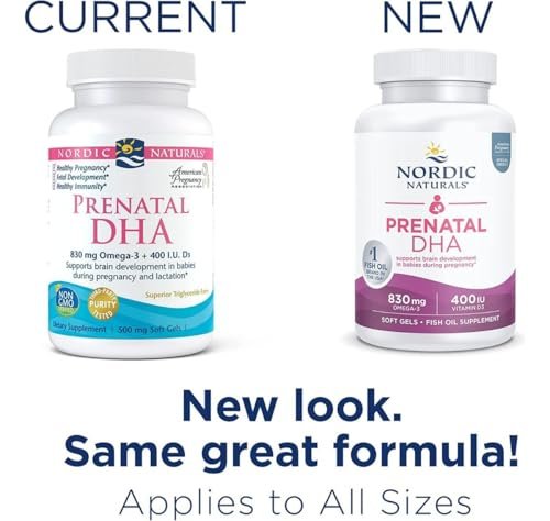 Nordic Naturals Prenatal DHA, ungewürzt - 90 Weichkapseln - 830 mg Omega-3 + 400 IE Vitamin D3 - Unterstützt die Gehirnentwicklung bei Babys während Schwangerschaft & Stillzeit - Non-GMO - 45 Portionen