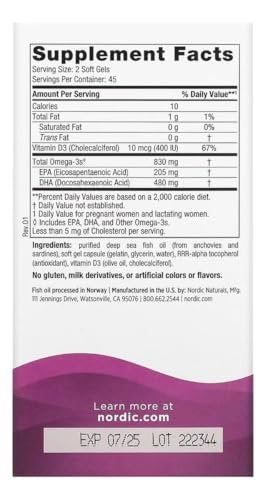 Nordic Naturals Prenatal DHA, ungewürzt - 90 Weichkapseln - 830 mg Omega-3 + 400 IE Vitamin D3 - Unterstützt die Gehirnentwicklung bei Babys während Schwangerschaft & Stillzeit - Non-GMO - 45 Portionen
