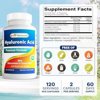 Best Naturals Hyaluronsäure 100 mg 120 Kapseln – Unterstützt gesunde Gelenke und jugendliche Haut
