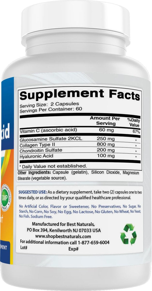 Best Naturals Hyaluronsäure 100 mg 120 Kapseln – Unterstützt gesunde Gelenke und jugendliche Haut