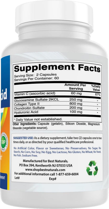 Best Naturals Hyaluronsäure 100 mg 120 Kapseln – Unterstützt gesunde Gelenke und jugendliche Haut