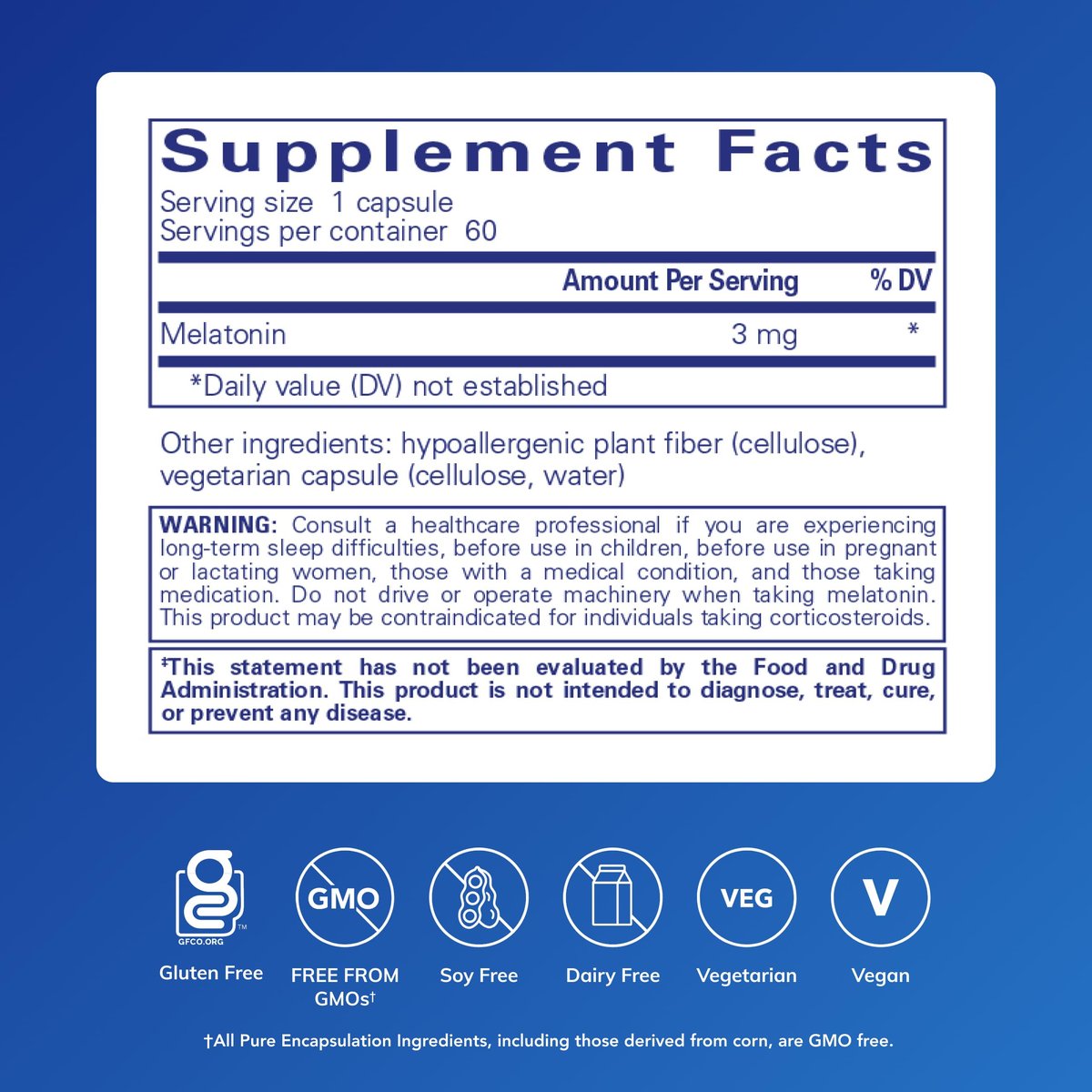 Pure Encapsulations Melatonin 3 mg – Antioxidans zur Unterstützung des natürlichen Schlafs & Linderung gelegentlicher Schlaflosigkeit – 60 Kapseln