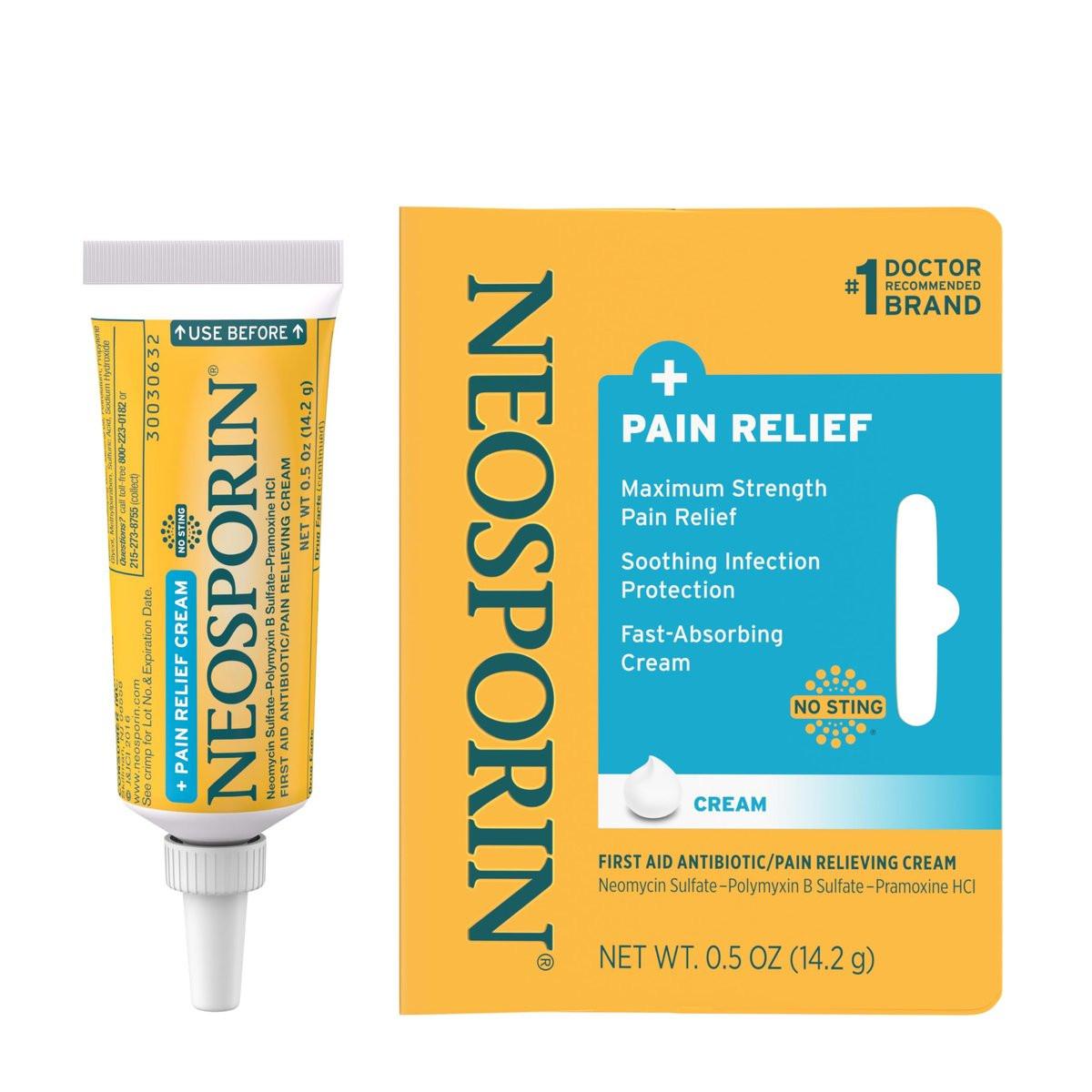 Neosporin + Maximalstarke Schmerzlinderung Dual Action Creme – Antibiotische & analgetische Erste-Hilfe-Creme für Infektionsschutz & Wundversorgung bei kleinen Schnitten, Schrammen & Verbrennungen, 0,5 Unzen, 2er-Pack